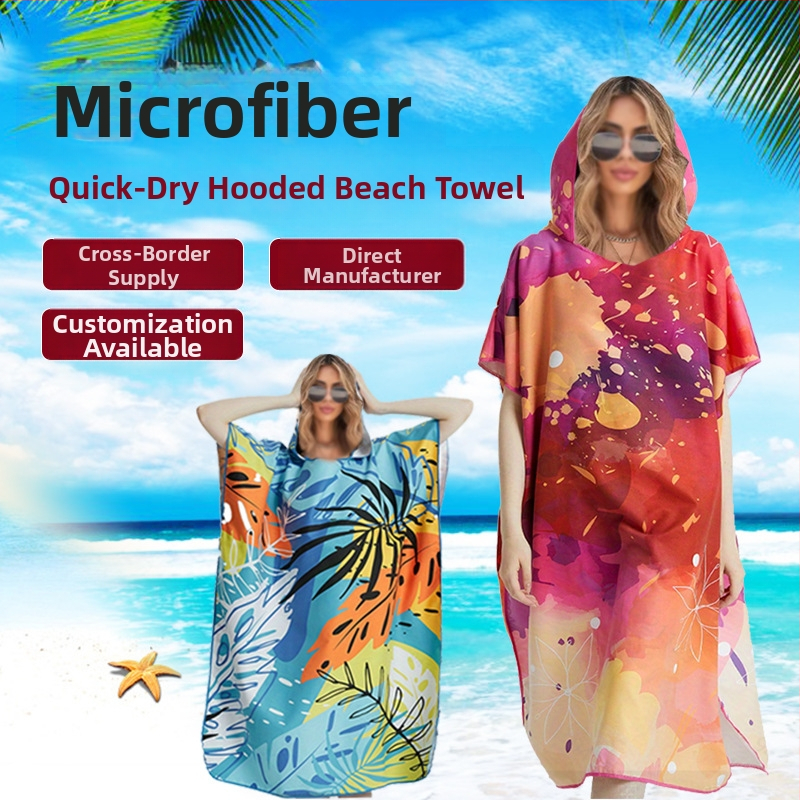 Piiriülene kuummüük lillelise kapuutsiga pesu kiiresti kuivav rätik mantli hommikumantel rannarätik vann basseinirätik hulgimüük