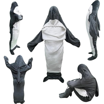 Hai flanelltekiga kapuutsiga jumpsuit täiskasvanutele lastele hai tekk pehme ja mugav hai flanelltekk