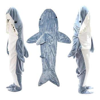 Hai flanelltekiga kapuutsiga jumpsuit täiskasvanutele lastele hai tekk pehme ja mugav hai flanelltekk