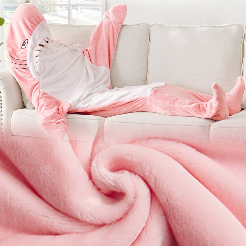 Hai flanelltekiga kapuutsiga jumpsuit täiskasvanutele lastele hai tekk pehme ja mugav hai flanelltekk