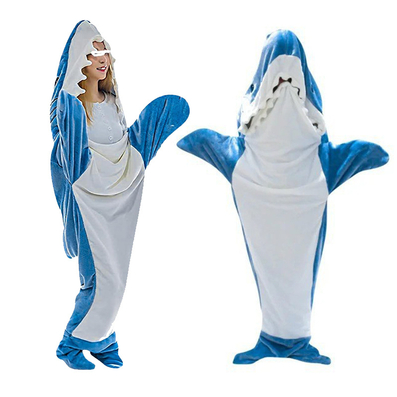 Hai flanelltekiga kapuutsiga jumpsuit täiskasvanutele lastele hai tekk pehme ja mugav hai flanelltekk