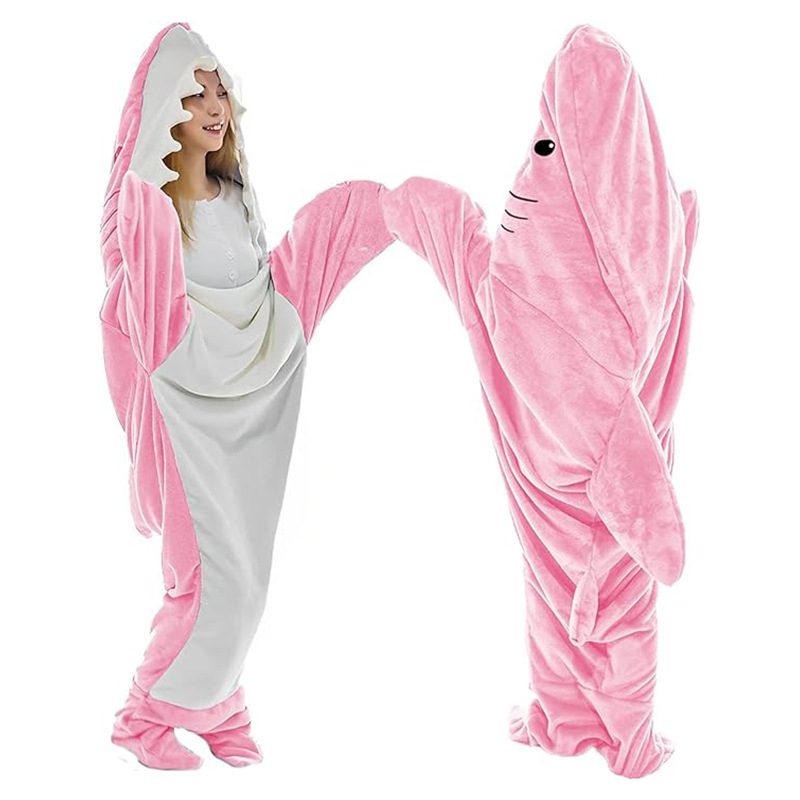 Hai flanelltekiga kapuutsiga jumpsuit täiskasvanutele lastele hai tekk pehme ja mugav hai flanelltekk