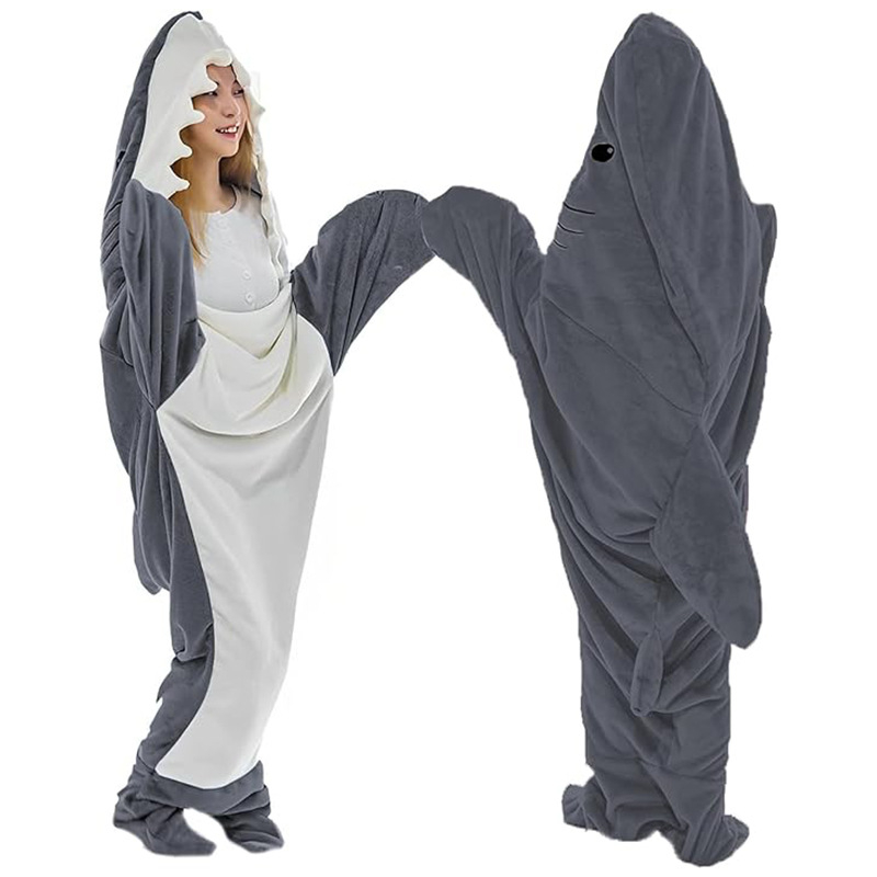 Hai flanelltekiga kapuutsiga jumpsuit täiskasvanutele lastele hai tekk pehme ja mugav hai flanelltekk