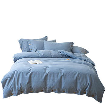 Japoniškas retro minimalistinis sagų stiliaus skalbtos grynos medvilnės keturių dalių komplektas, grynos spalvos, mažas, gaivus, paprastas bendrabučio stiliaus patalynės komplektas