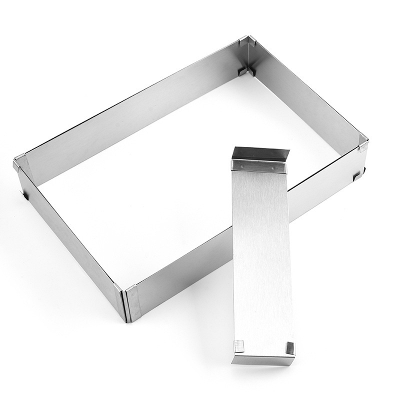 Трансграничен на склад от неръждаема стомана, мус пръстен правоъгълен регулируем телескопичен ръб форма за торта кухненски инструмент за печене