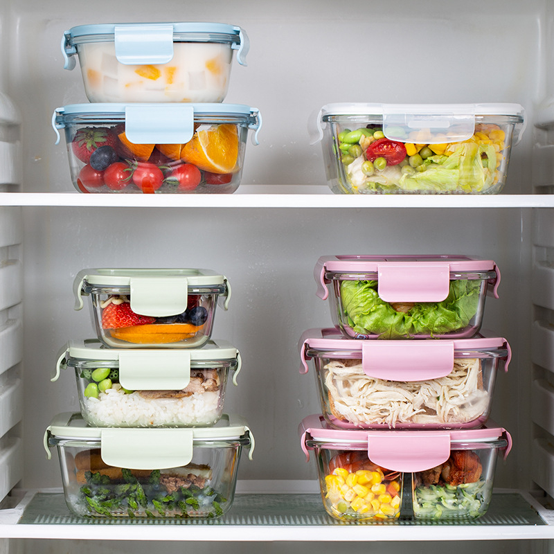 Klaasist isoleeritud lõunasöögikarp kaanega mikrolaineahju jaoks, klaasist salatikauss, kaasaskantav lõunasöögikarp, lõunasöögikarp