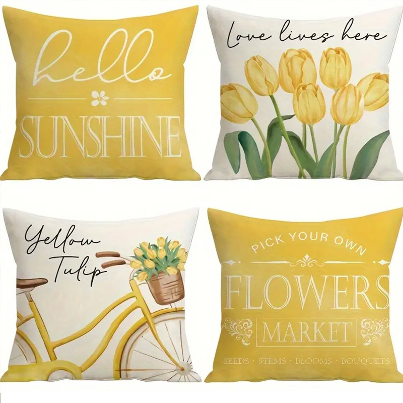 Karšto pardavimo geltonas dviračio tulpės rašto imitacijos kanapių pagalvės užvalkalas svetainės miegamojo sofos dekoratyvinis pagalvės užvalkalas