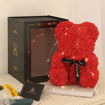 Rožinis lokys, konservuota gėlė, Valentino dienos imitacinė gėlių dovana, Pe lokio gimtadienio dovana, rožių burbulinė meška, užsienio prekyba, didmeninė prekyba