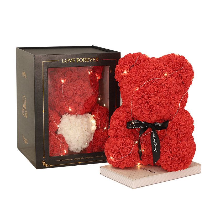 Rožinis lokys, konservuota gėlė, Valentino dienos imitacinė gėlių dovana, Pe lokio gimtadienio dovana, rožių burbulinė meška, užsienio prekyba, didmeninė prekyba