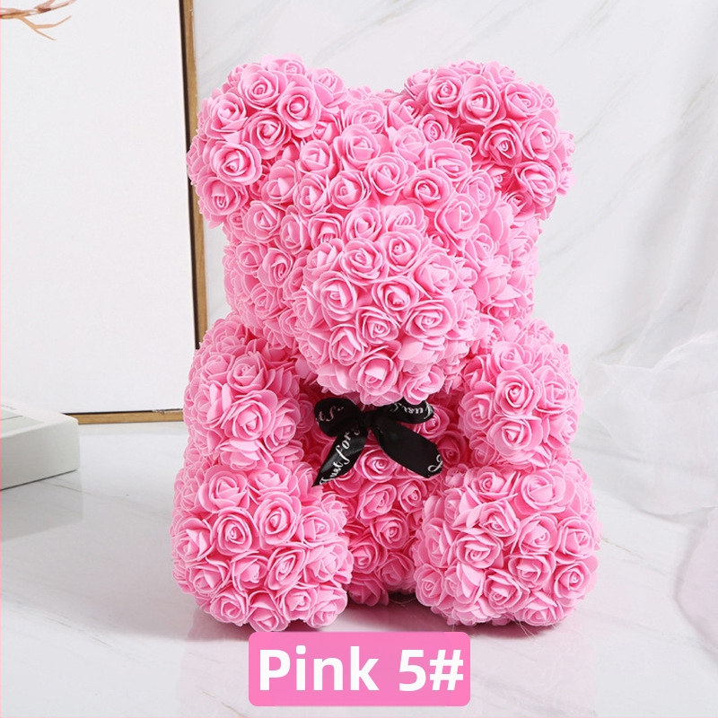 Rožinis lokys, konservuota gėlė, Valentino dienos imitacinė gėlių dovana, Pe lokio gimtadienio dovana, rožių burbulinė meška, užsienio prekyba, didmeninė prekyba