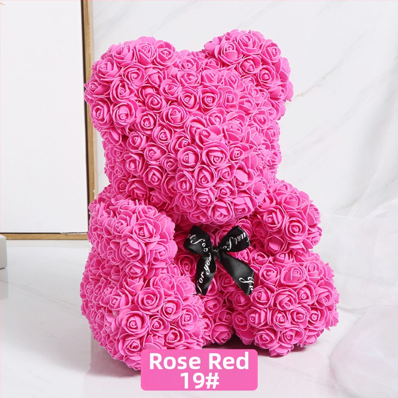 Rožinis lokys, konservuota gėlė, Valentino dienos imitacinė gėlių dovana, Pe lokio gimtadienio dovana, rožių burbulinė meška, užsienio prekyba, didmeninė prekyba