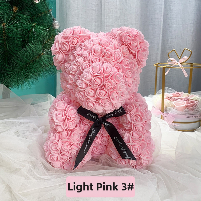 Rožinis lokys, konservuota gėlė, Valentino dienos imitacinė gėlių dovana, Pe lokio gimtadienio dovana, rožių burbulinė meška, užsienio prekyba, didmeninė prekyba