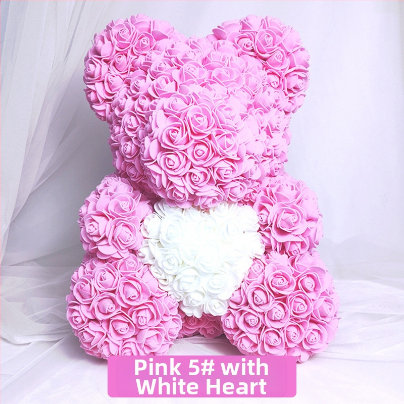 Rožinis lokys, konservuota gėlė, Valentino dienos imitacinė gėlių dovana, Pe lokio gimtadienio dovana, rožių burbulinė meška, užsienio prekyba, didmeninė prekyba