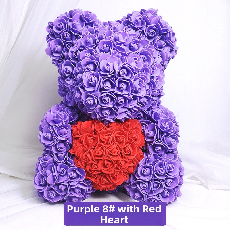 Rožinis lokys, konservuota gėlė, Valentino dienos imitacinė gėlių dovana, Pe lokio gimtadienio dovana, rožių burbulinė meška, užsienio prekyba, didmeninė prekyba