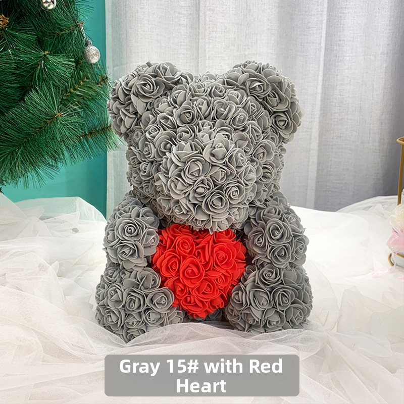 Rožinis lokys, konservuota gėlė, Valentino dienos imitacinė gėlių dovana, Pe lokio gimtadienio dovana, rožių burbulinė meška, užsienio prekyba, didmeninė prekyba