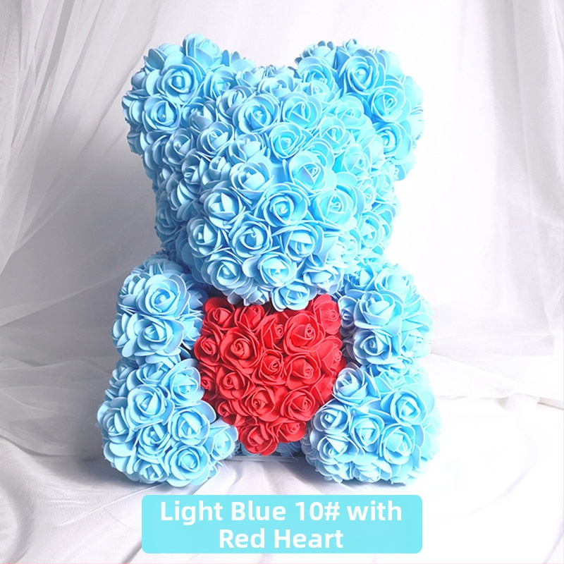 Rožinis lokys, konservuota gėlė, Valentino dienos imitacinė gėlių dovana, Pe lokio gimtadienio dovana, rožių burbulinė meška, užsienio prekyba, didmeninė prekyba