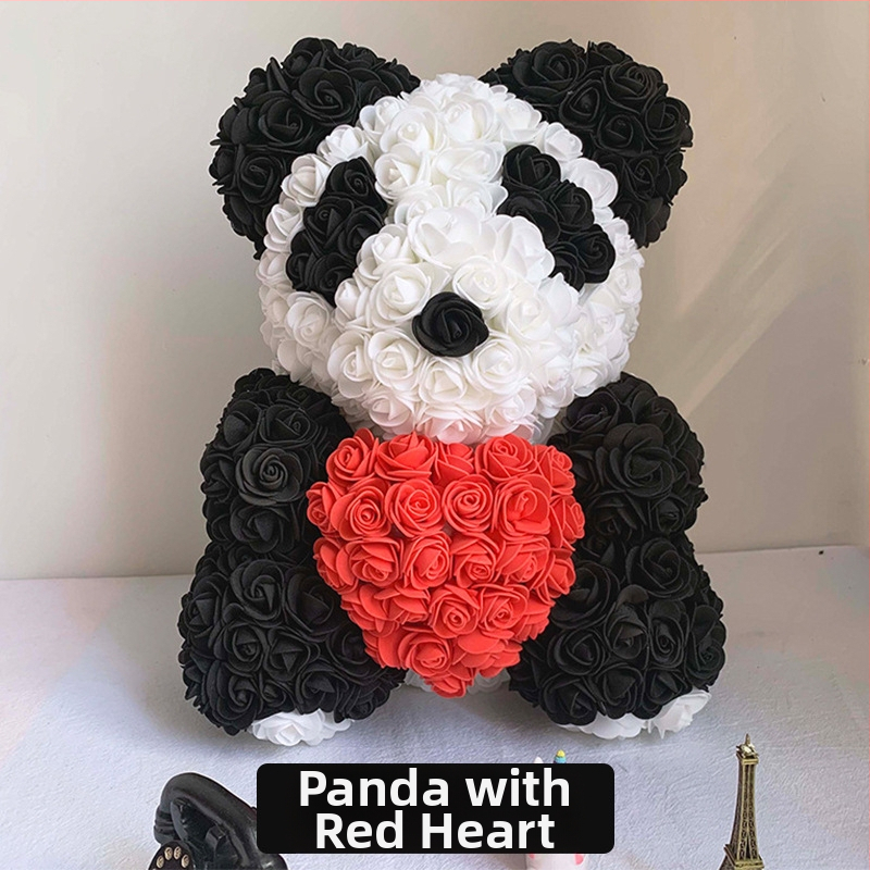 Rožinis lokys, konservuota gėlė, Valentino dienos imitacinė gėlių dovana, Pe lokio gimtadienio dovana, rožių burbulinė meška, užsienio prekyba, didmeninė prekyba