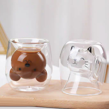 Klaasist kõrge borosilikaatklaasist armas õnneliku kassi looma joogikruus, kõrge borosilikaatklaasist isoleeritud kahekihiline kruus hea välimusega