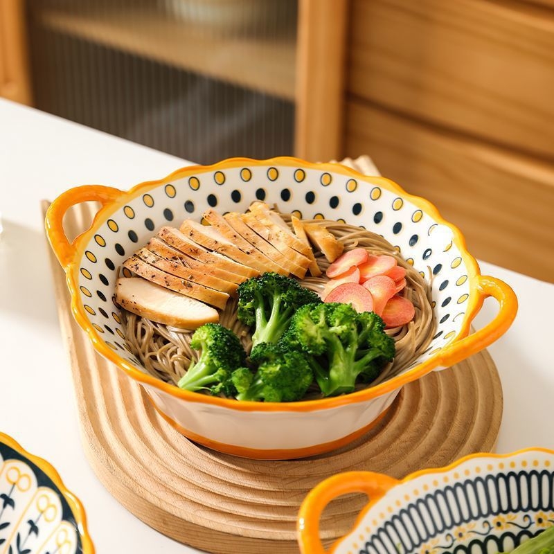 Interneti-punane kauss majapidamises koheselt puhas kauss topeltkõrvakauss loominguline kõrvamagustoidukauss lihtne riisikauss keraamilised lauanõud