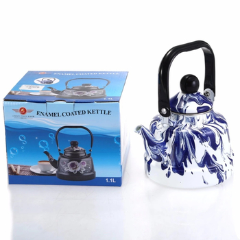 Laumžirgio emalio formos ledo gėlės senovinis varpelio formos puodas su emaliu ir juodu plieniniu rankena, rašalinis, baltas pikniko formos arbatinukas su atvira ugnimi