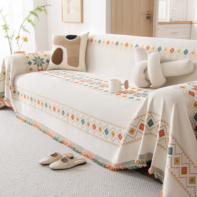 Универсален калъф за диван в кремав стил, еднокомпонентен, универсален, за четири сезона, висококачествен плат, кърпа за диван, против надраскване от котка