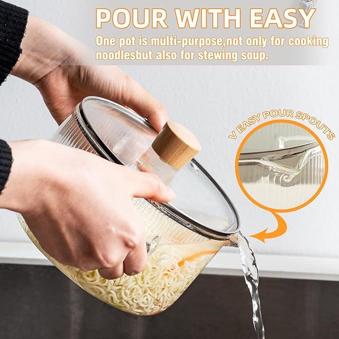 „Amazon“ didelės talpos medinis karoliukas su vertikaliu grūdų tarpvalstybiniu makaronų puodu, buitiniais virtuvės reikmenimis, slėgio antgaliu, dideliu borosilikatinio binauralinio stiklo puodu