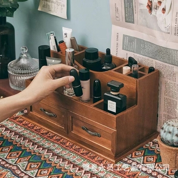 Medžio masyvo stalčiaus tipo medinė kosmetikos laikymo dėžutė, stalinis vintažinis laikymo dėžutė, lūpų dažų laikymo dėžutė, eterinio aliejaus kaukė, laikymo dėžutė