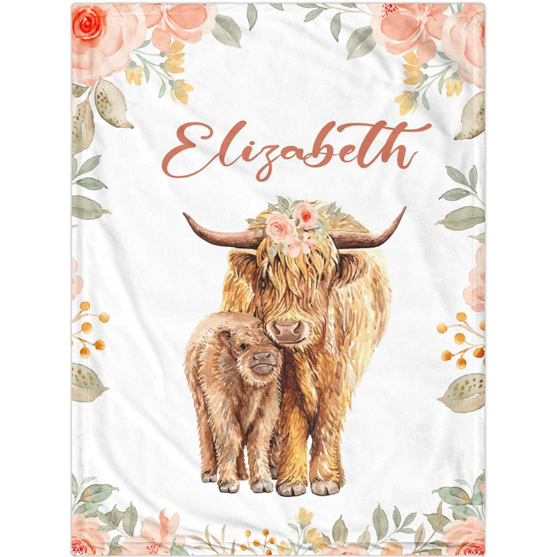 Personaalne nimega tekk armas koomiksiloomamustriga flanelltekk vastsündinu kingituseks, pehme ja mugav