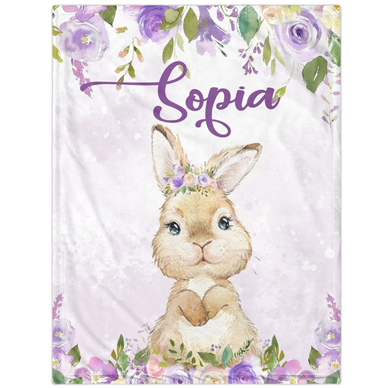 Personaalne nimega tekk armas koomiksiloomamustriga flanelltekk vastsündinu kingituseks, pehme ja mugav