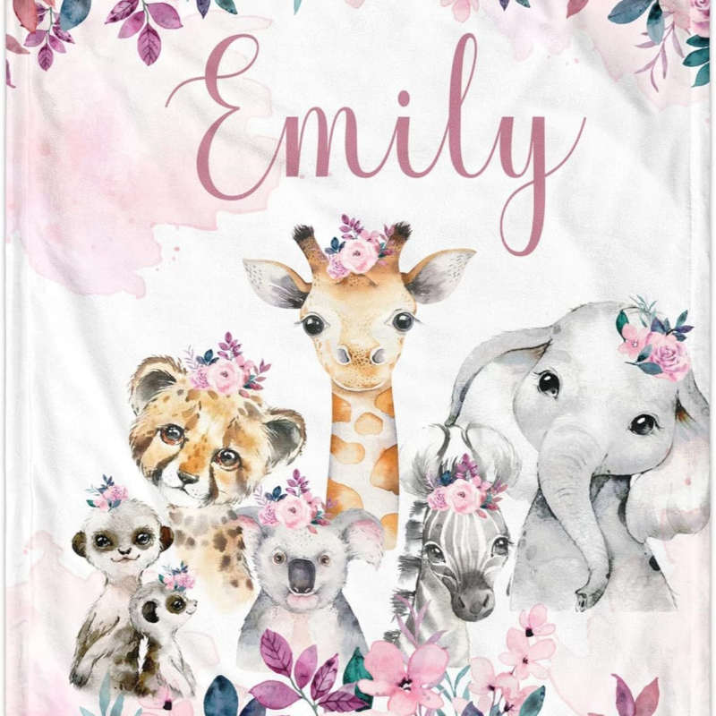 Personaalne nimega tekk armas koomiksiloomamustriga flanelltekk vastsündinu kingituseks, pehme ja mugav