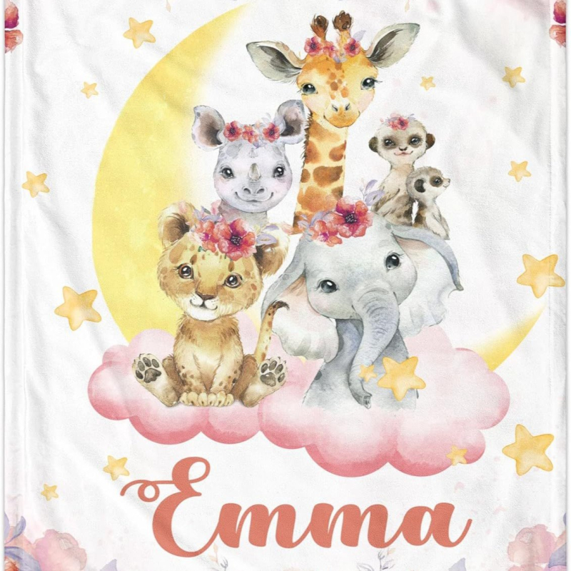 Personaalne nimega tekk armas koomiksiloomamustriga flanelltekk vastsündinu kingituseks, pehme ja mugav