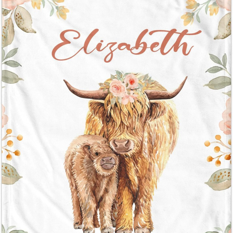 Personaalne nimega tekk armas koomiksiloomamustriga flanelltekk vastsündinu kingituseks, pehme ja mugav