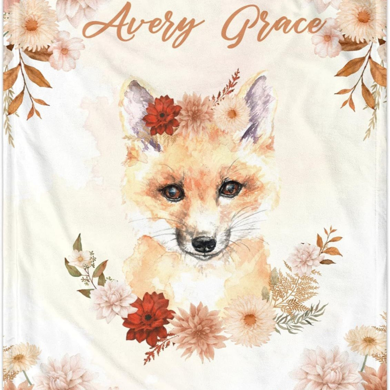 Personaalne nimega tekk armas koomiksiloomamustriga flanelltekk vastsündinu kingituseks, pehme ja mugav