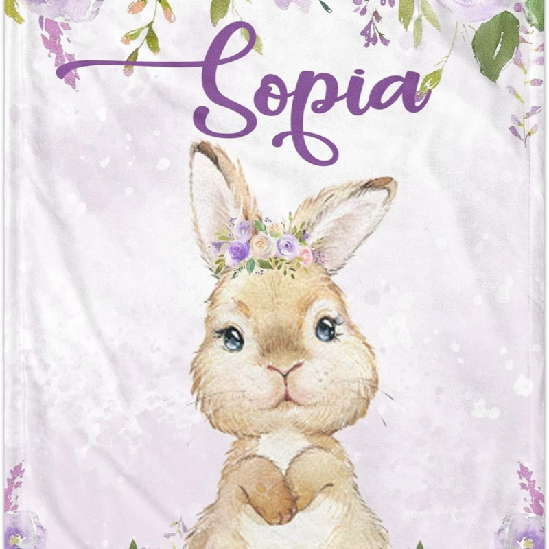 Personaalne nimega tekk armas koomiksiloomamustriga flanelltekk vastsündinu kingituseks, pehme ja mugav