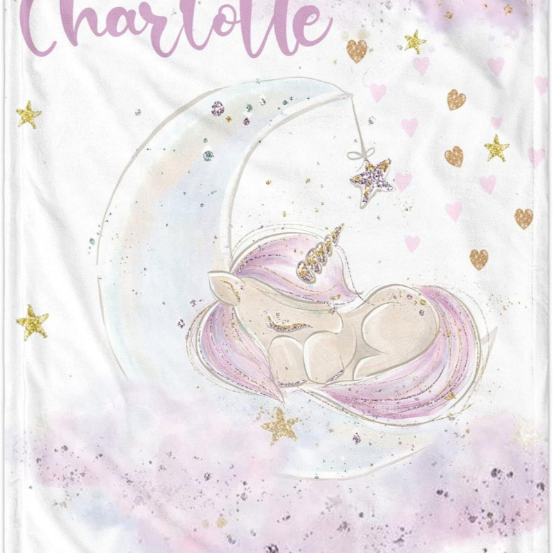 Personaalne nimega tekk armas koomiksiloomamustriga flanelltekk vastsündinu kingituseks, pehme ja mugav