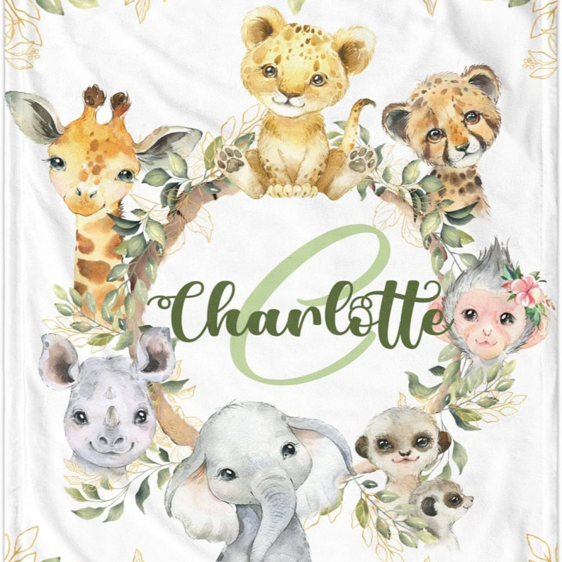 Personaalne nimega tekk armas koomiksiloomamustriga flanelltekk vastsündinu kingituseks, pehme ja mugav