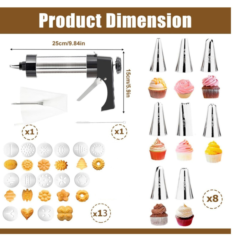 Sausainių pistoletas, sausainių ekstruzijos mašina, grietinėlės dekoravimo pistoletas, dekoravimo antgalis, lydytų pupelių kepimo įrankis, buitinės formos rinkinys