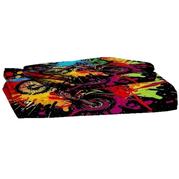 Ekstremalaus sporto tematikos spalvotas grafiti motociklo antklodės užvalkalas, minkštas patalynės komplektas, trijų dalių