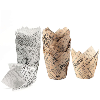 Tulip Cupcake`i pakend Õlikindel leivapaberi salv Ajalehepaberi tassi trükkimine Inglise tulepeeker 200