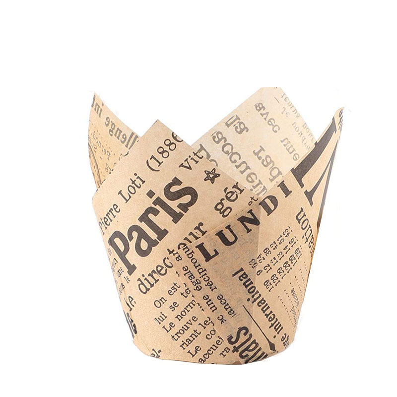 Tulip Cupcake`i pakend Õlikindel leivapaberi salv Ajalehepaberi tassi trükkimine Inglise tulepeeker 200