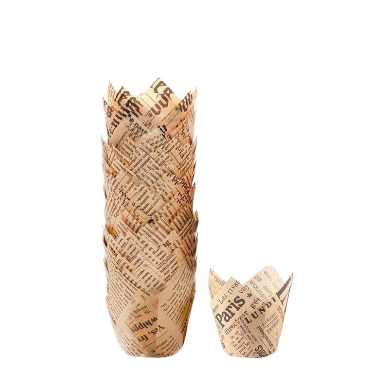 Tulip Cupcake`i pakend Õlikindel leivapaberi salv Ajalehepaberi tassi trükkimine Inglise tulepeeker 200