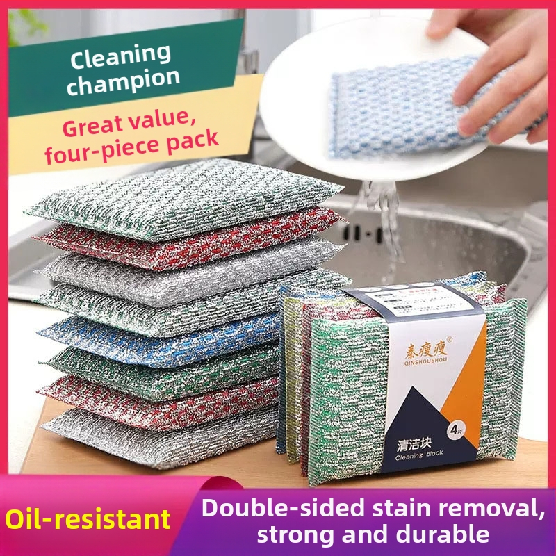 Sustorėjusi ir patvari indų plovimo kempinė virtuvės valymui, šveitimo pagalvėlė, valymo šluostė, puodų šveitiklis