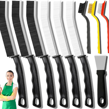 Šķērsgriezuma spraugu birste, 10 daļu spraugu tīrīšanas birstes komplekts, daudzfunkcionāls mazs stūra spraugas logu sliežu vannas istabas virtuves instrumenti