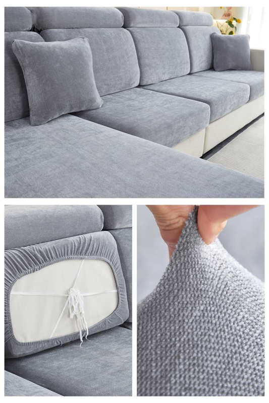 Шенилно удебелено еластично покривало за диван, покривало за цяла покривка, еластична възглавница с гъба, облегалка за глава, лека луксозна семпла