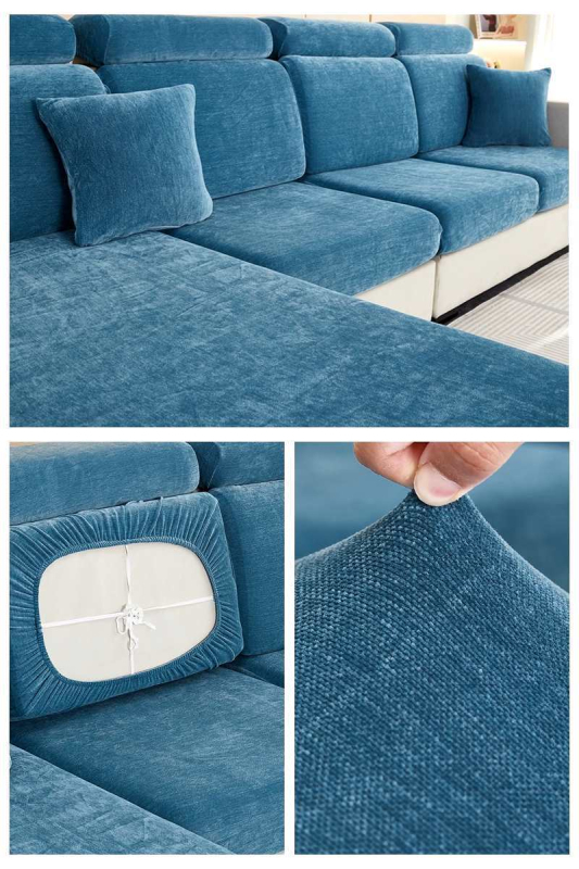 Шенилно удебелено еластично покривало за диван, покривало за цяла покривка, еластична възглавница с гъба, облегалка за глава, лека луксозна семпла