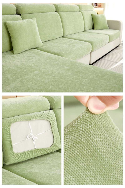 Шенилно удебелено еластично покривало за диван, покривало за цяла покривка, еластична възглавница с гъба, облегалка за глава, лека луксозна семпла