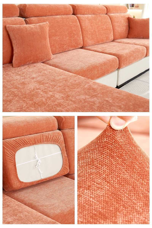 Шенилно удебелено еластично покривало за диван, покривало за цяла покривка, еластична възглавница с гъба, облегалка за глава, лека луксозна семпла