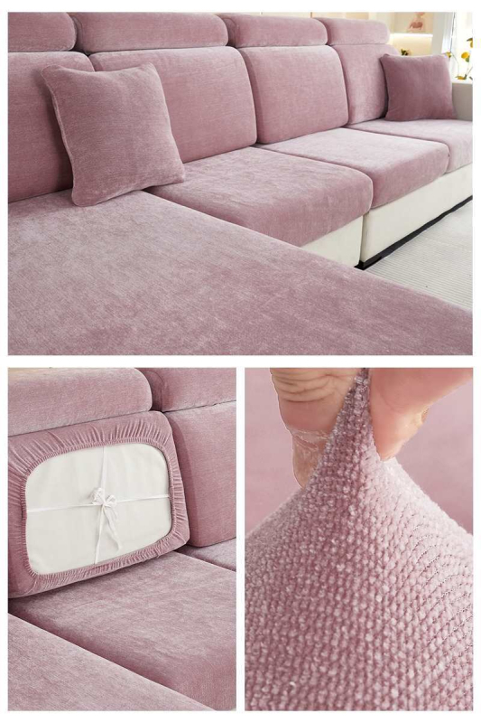 Шенилно удебелено еластично покривало за диван, покривало за цяла покривка, еластична възглавница с гъба, облегалка за глава, лека луксозна семпла