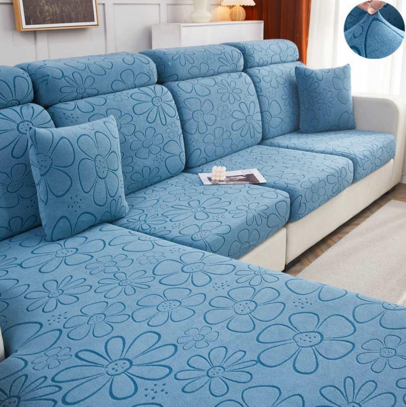 Шенилно удебелено еластично покривало за диван, покривало за цяла покривка, еластична възглавница с гъба, облегалка за глава, лека луксозна семпла