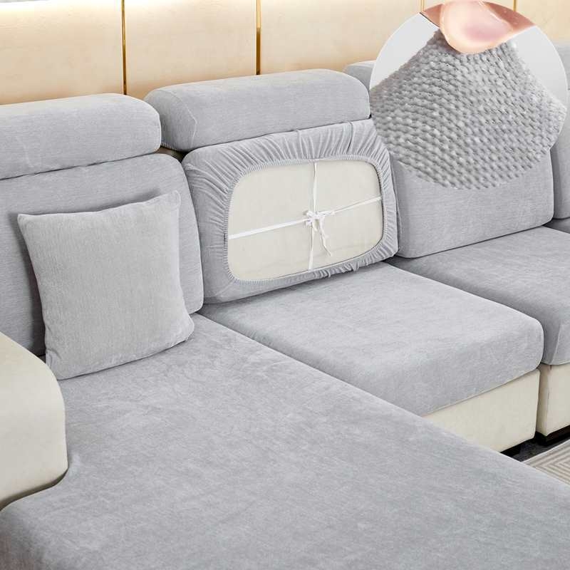 Шенилно удебелено еластично покривало за диван, покривало за цяла покривка, еластична възглавница с гъба, облегалка за глава, лека луксозна семпла